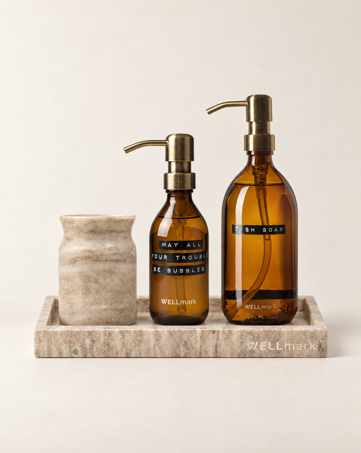 Marble Home Set, marmer plateau, marble jar, afwasmiddel en handzeep