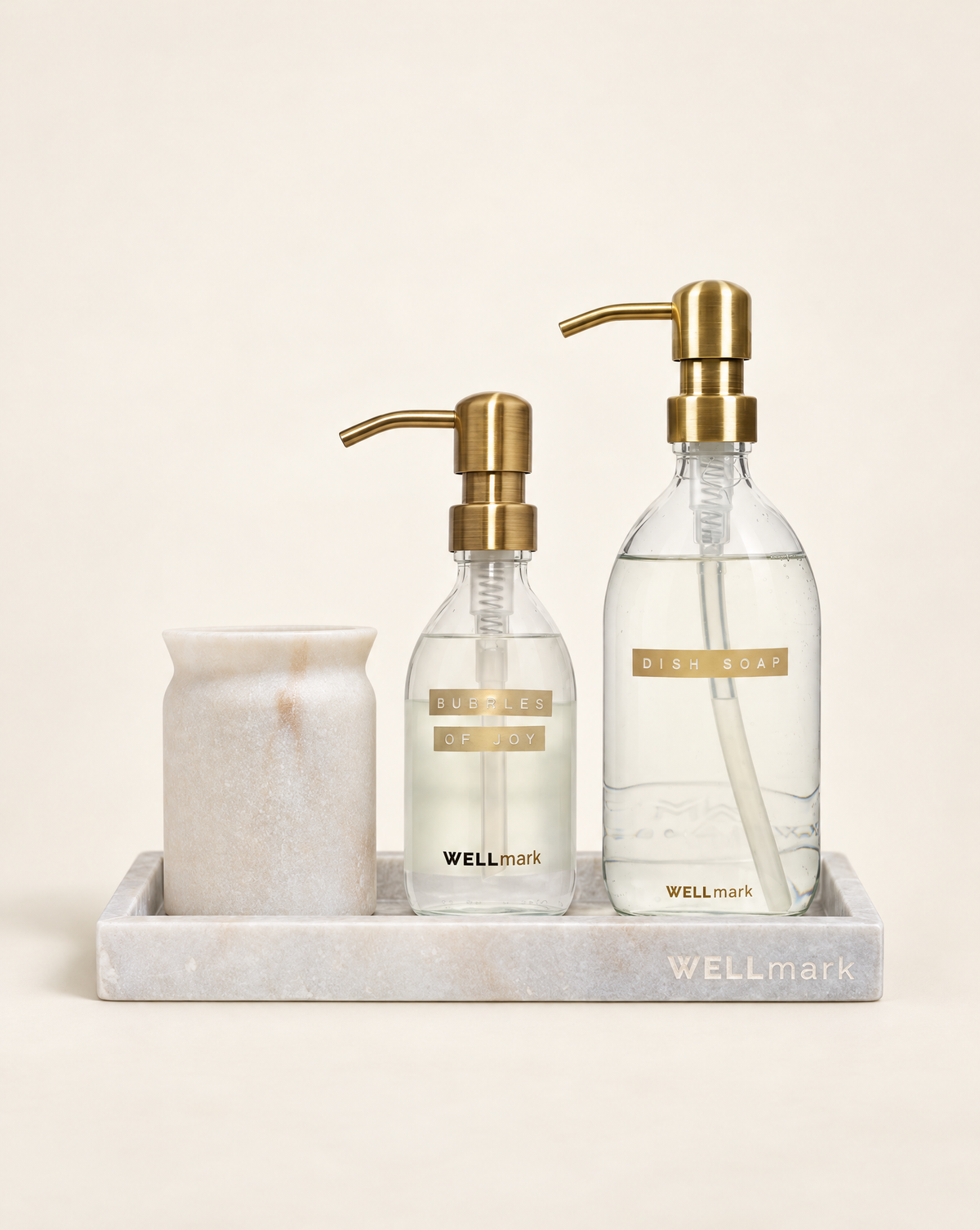 Marble Home Set, marmer plateau, marble jar, afwasmiddel en handzeep